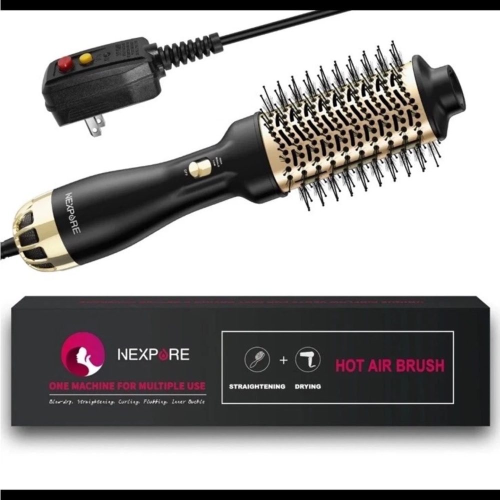 NEXPURE Ionic Hot Air Brush Hair Blow Dryer Titanium Barrel Straight